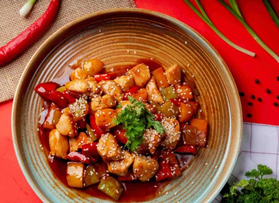 fried-chicken-vegetables-sauce-with-sesame